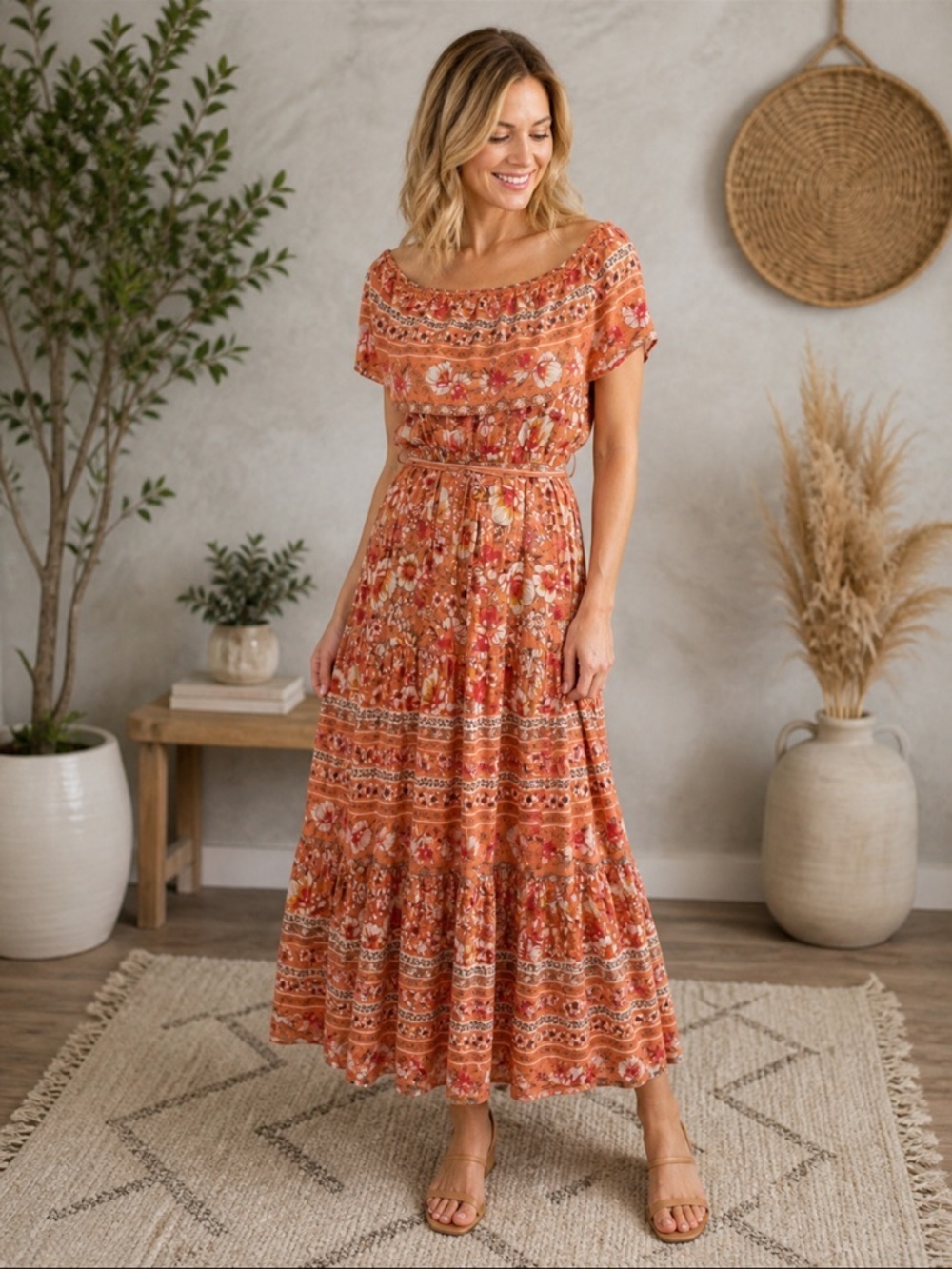 1259. Floral Off-Shoulder Maxi Dress